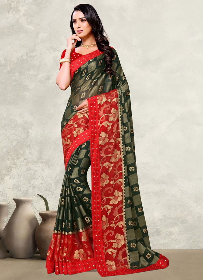 MINTORSI KRITIKA SITARA HITS Festive Wear Chiffon Brasso Printed Mirror Lace Saree Collection